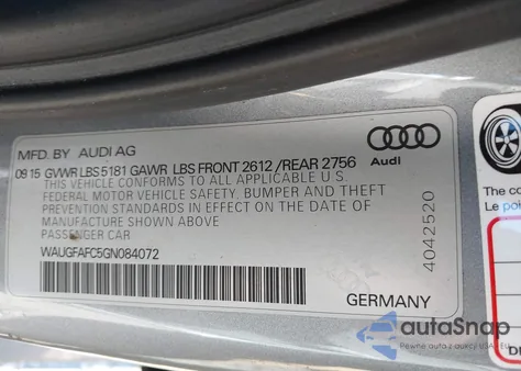 2016 Audi A6 2.0T Premium Plus из США, поврежденный, VIN WAUGFAFC5GN084072